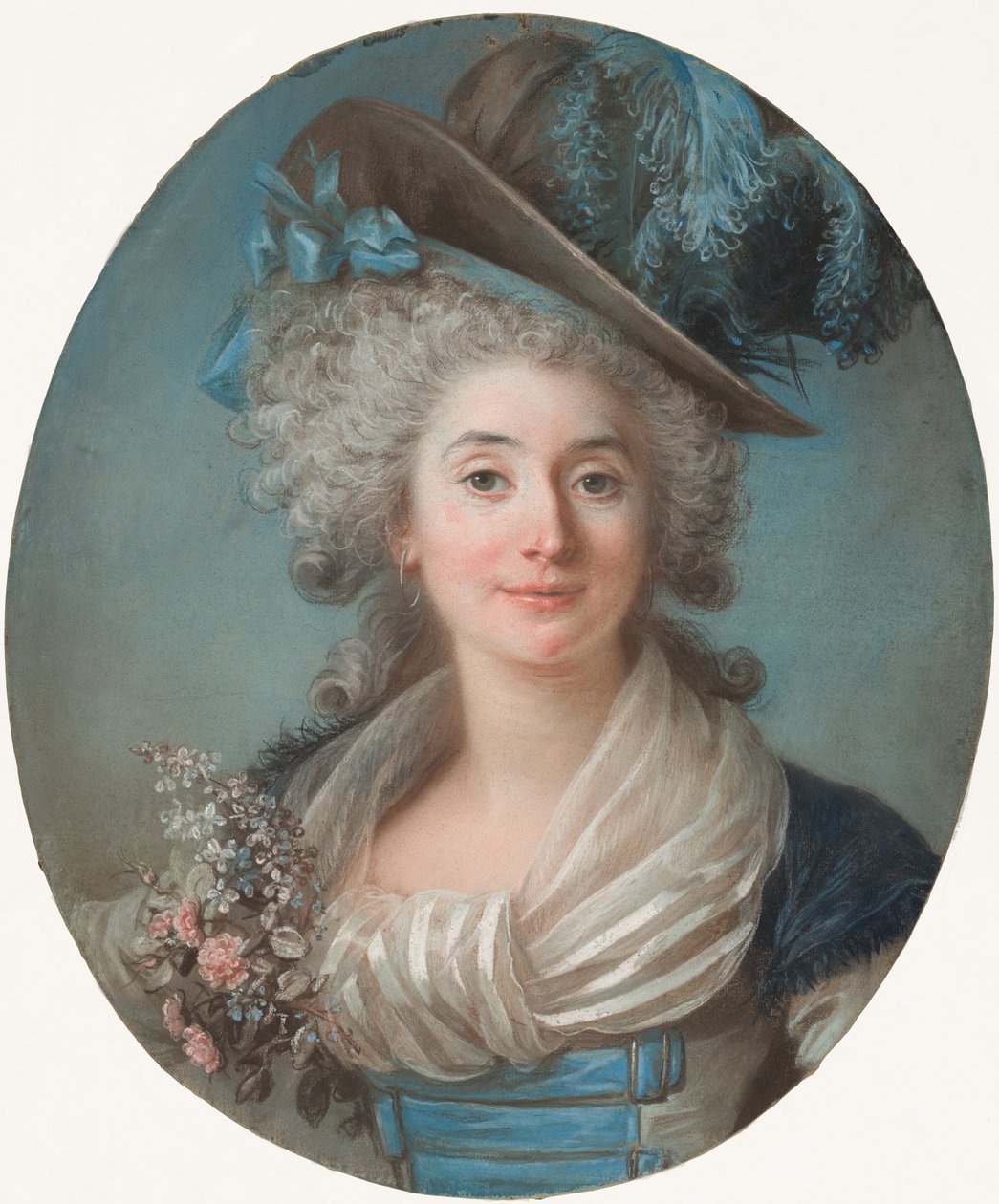 En fashionabel adelsdam som bär en plymad hatt av Adelaide Labille Guiard