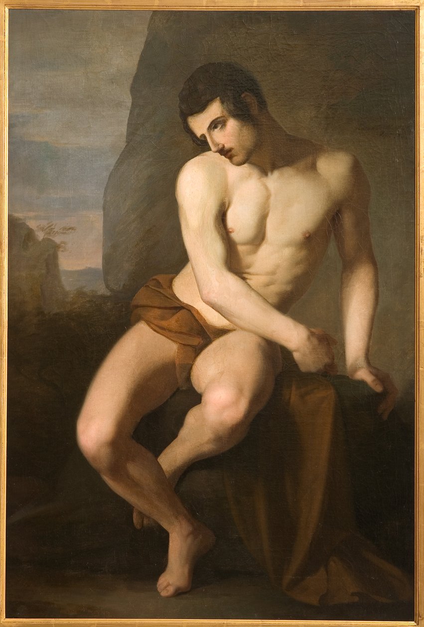 Naken man (Prometheus) (olja på duk) av Adeodato Malatesta or Malatesti