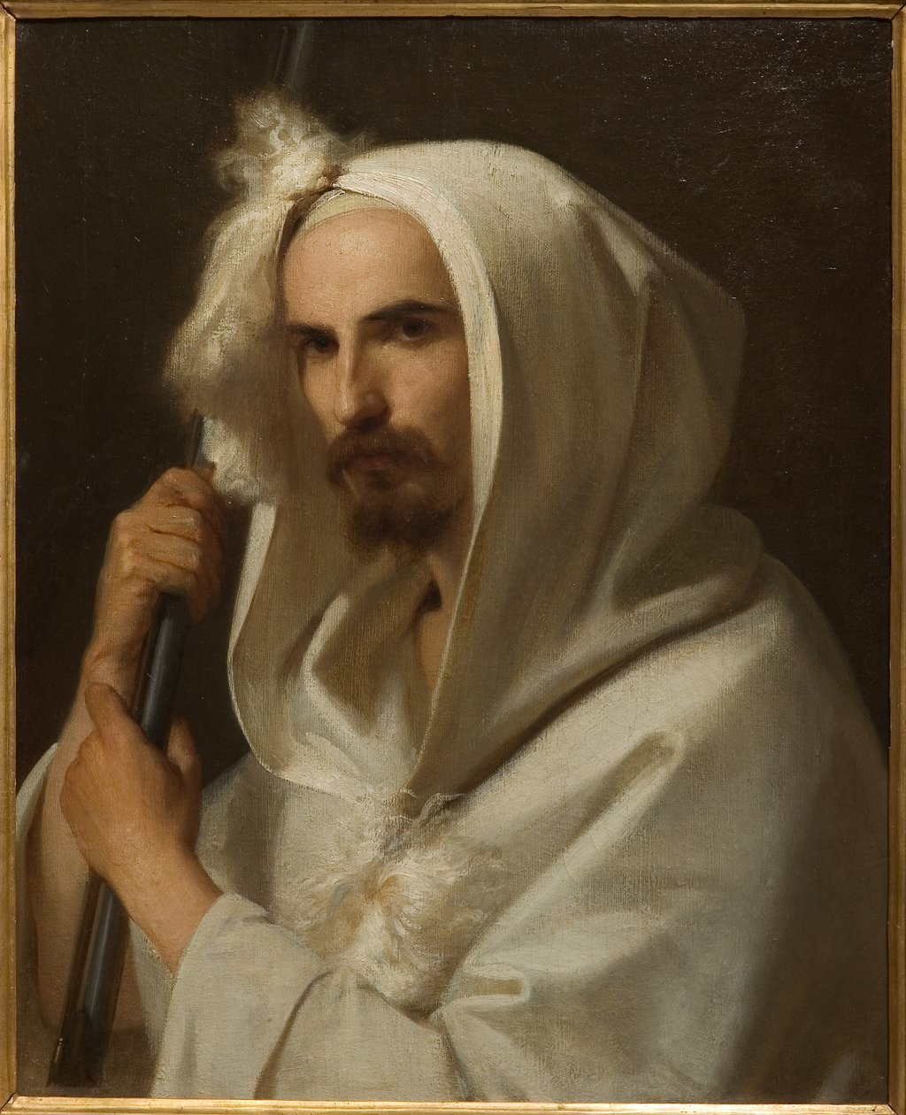 Porträtt av en arab med ett gevär och en barracano 1849 (olja på duk) av Adeodato Malatesta or Malatesti