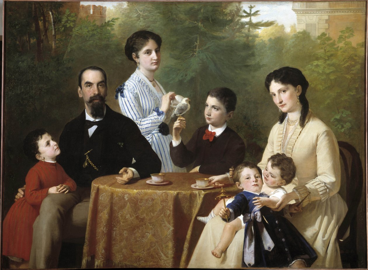 Familjen Guastalla (olja på duk) av Adeodato Malatesta or Malatesti