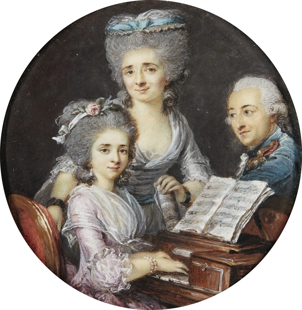 Adelaide Labille-Guiard - Porträtt av en mor och en far med sin dotter vid en cembalo av Adelaide Labille Guiard