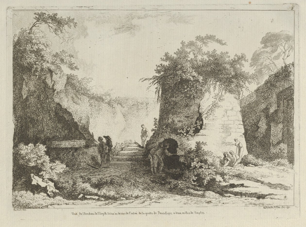 Vy över Vergilius grav från Olika vyer hämtade från naturen... på..., 1700-talet. av Adélaide Allou