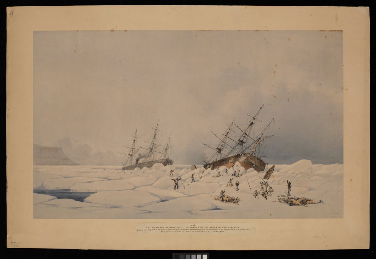 H.M.S. Phoenix och Breadalbane i det ögonblick då den senare krossades och sjönk... av Admiral Edward Augustus (after) Inglefield
