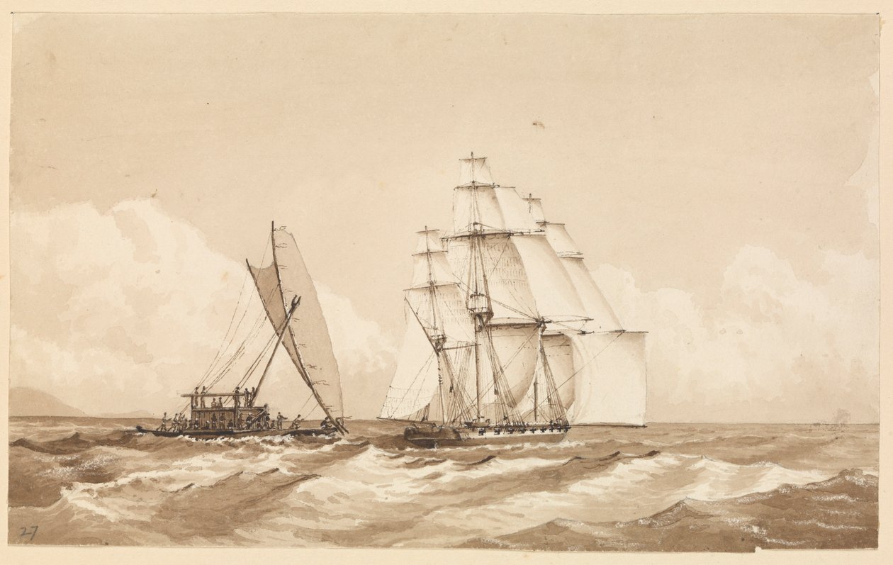 Dubbel kanot utanför Moalu, Feejeeöarna, 26 september 1849 [Fiji] av Admiral Sir Edward Gennys Fanshawe