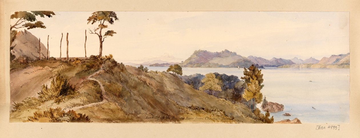 Ser upp på Borneofloden från Chermin Island från West Indies, North American and Borneo scrapbook av Admiral Sir Edward Gennys Fanshawe