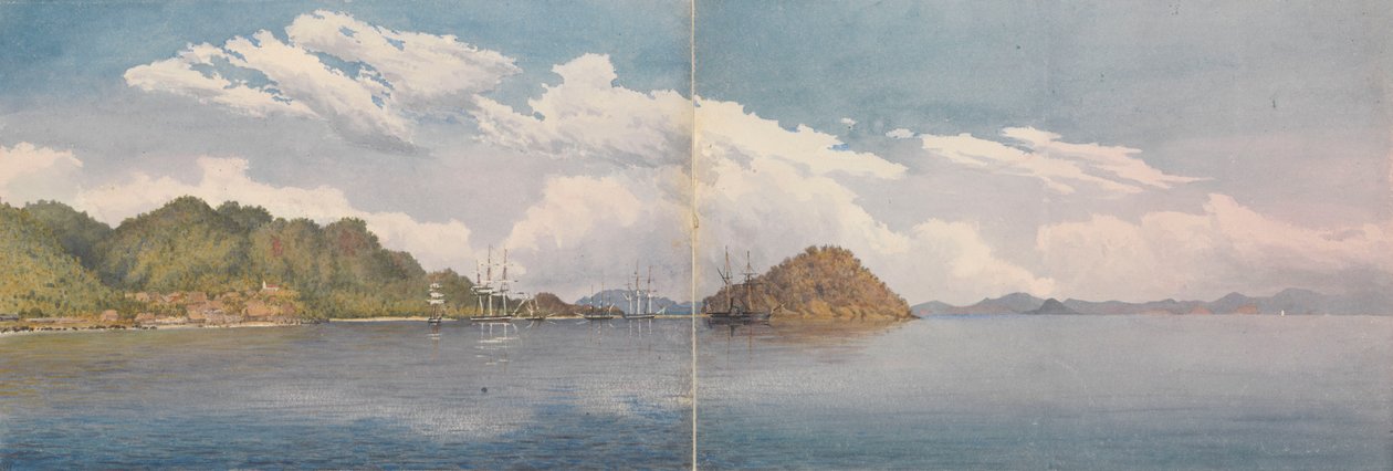 Taboga, Panamabukten - öarna Perico, berget över Panama c i fjärran, mars 1850 (akvarell) av Admiral Sir Edward Gennys Fanshawe
