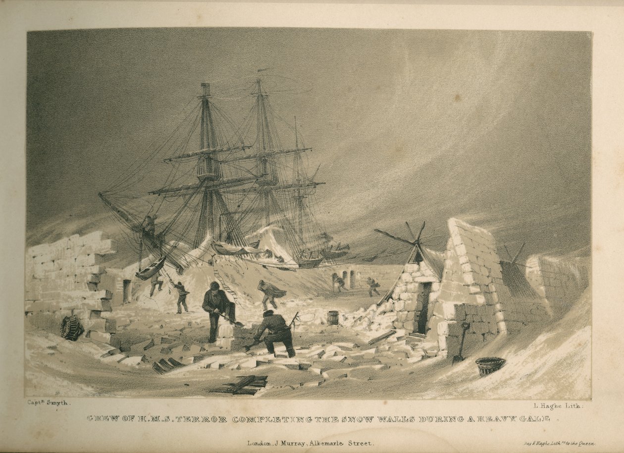 Besättningen på H.M.S. Terror som fullbordar snöväggarna under en kraftig kuling av Admiral William Henry Smyth