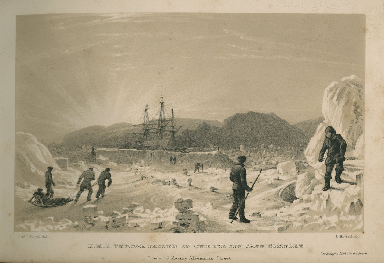H.M.S. Terror frusen i isen utanför Cape Comfort av Admiral William Henry Smyth