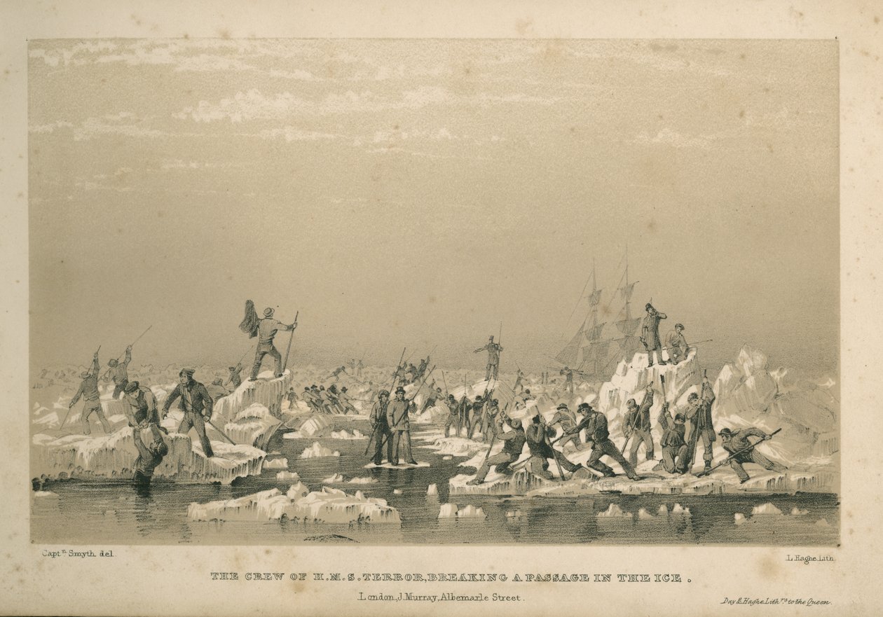 Besättningen på H.M.S. Terror bryter en passage i isen av Admiral William Henry Smyth