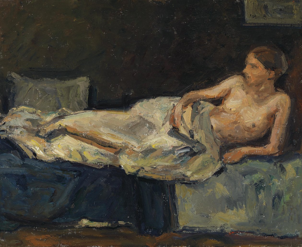 eclining half nude figure av Adolf Holzel