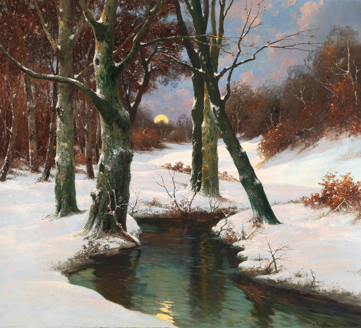 Winter Landscape with Rising Moon av Adolf Kaufmann