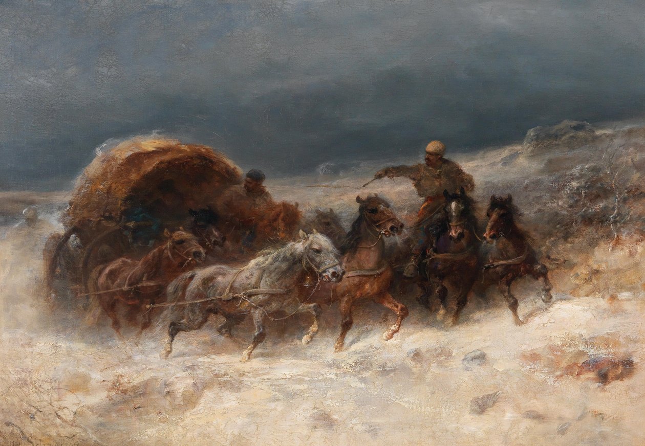 Geldings in a Winter Landscape av Adolf Schreyer
