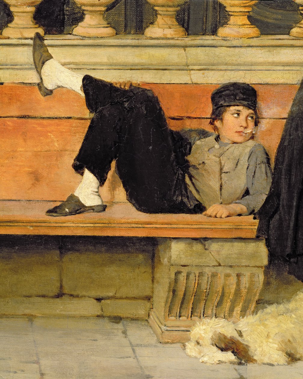 St. Marks, Venedig, detalj av en pojke som röker olja på duk detalj av 100405 av Adolf Echtler