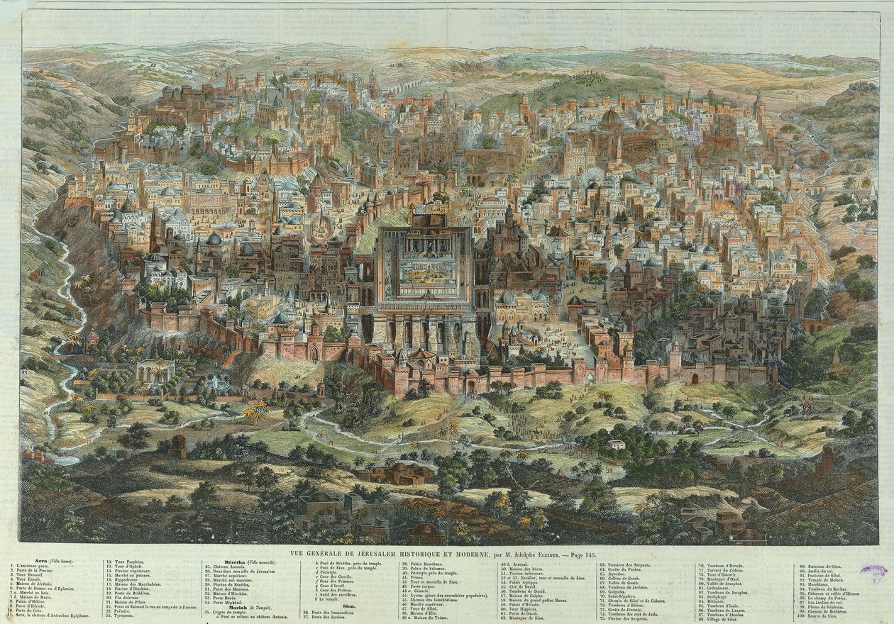 Jerusalem-kartan Allmän bild av det historiska och moderna Jerusalem, ca 1862 av Adolf Eltzner