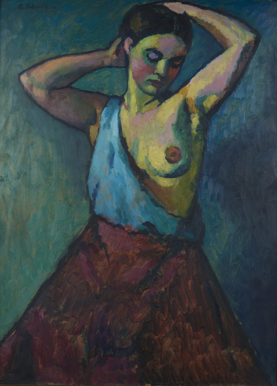 Flicka i röd kjol, 1910. av Adolf Erbslöh