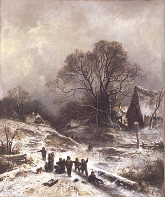 Barn som leker i snön av Adolf Heinrich Lier