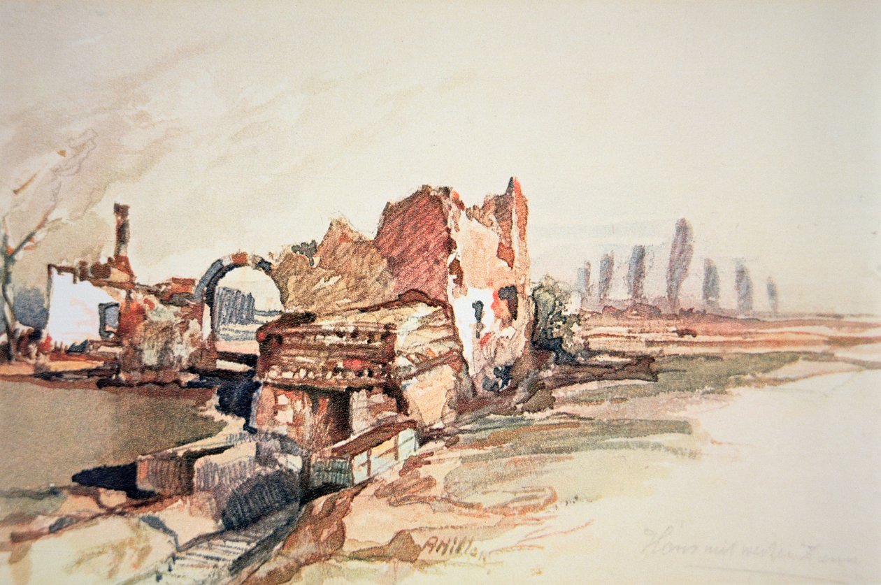 War Ruins (akvarell på papper) av Adolf Hitler