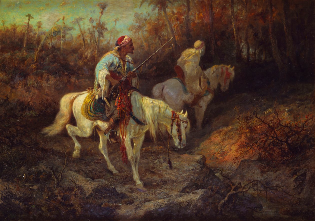 Arabiska ryttare vid kanten av en skogen av Adolf Schreyer
