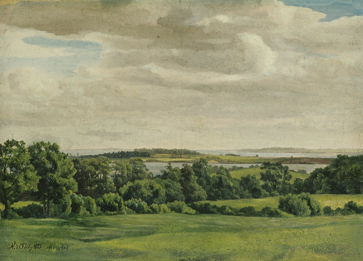 Landskap i Holstein, 1827 (olja på papper monterad på kort) av Adolf Vollmer