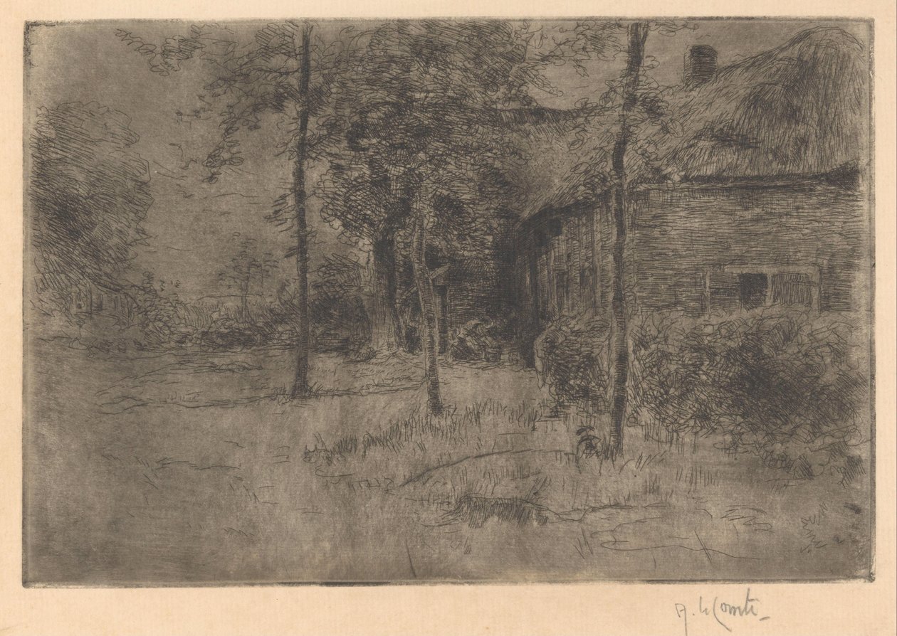 Halmtak bondgård av Adolf le Comte (signed by artist)