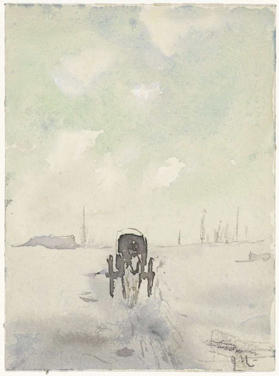 Vinterlandskap med häst och vagn av Adolf le Comte