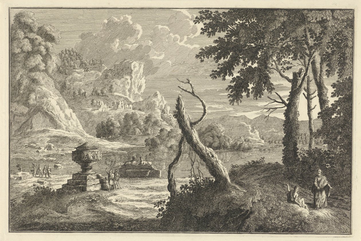 Arkadiskt flodlandskap med brutet träd Italienska och tyska landskap (serietitel) av Adolf van der Laan
