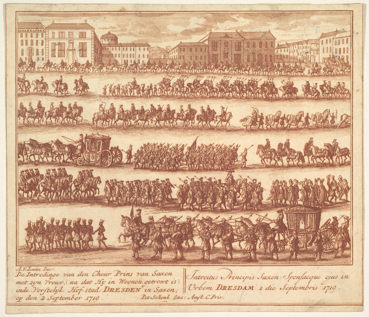Prinsen av Sachsen med sin hustrus inresa i Dresden den 2 september 1719, af..., ca. 1700-1755. av Adolf van der Laan