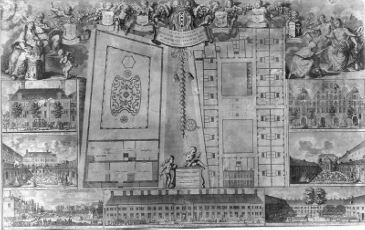 Planritningar över det tidigare Ouderzijds Huiszittenhuis och det tidigare Huiszitten Weduwenhof av Adolf van der Laan