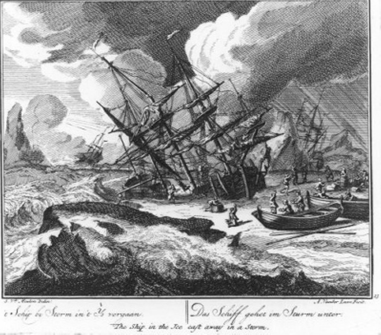 ”Fartyget som förliste i isen under storm” (nr 13 ur serien om valfångst) av Adolf van der Laan