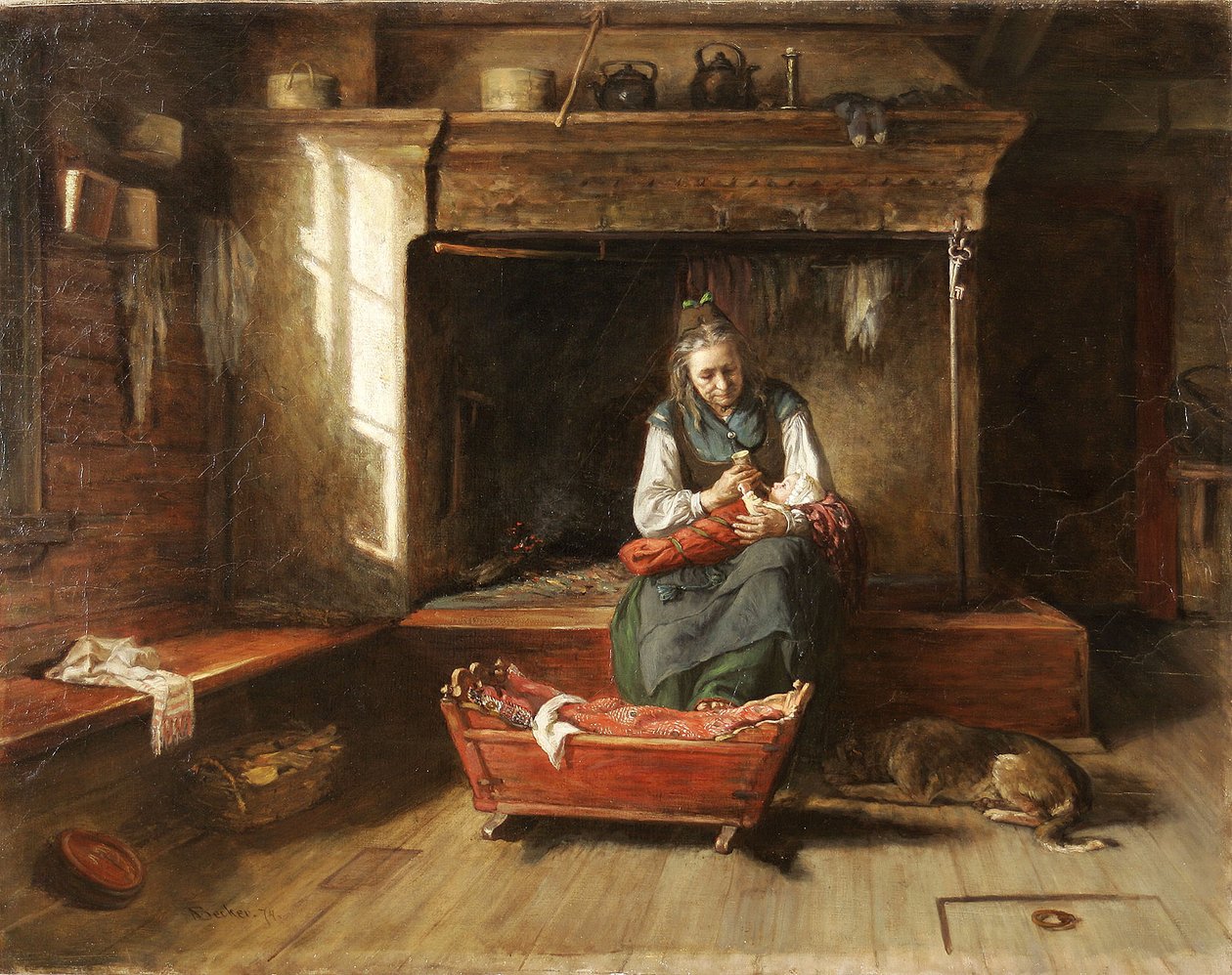 Lilla barnet matas av Adolf von Becker