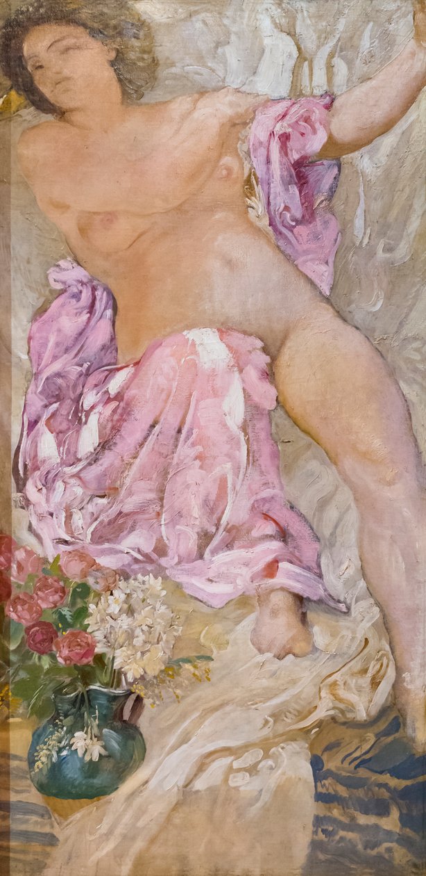 Kvinna med blommor / naken kvinna med rosor av Adolfo de Carolis