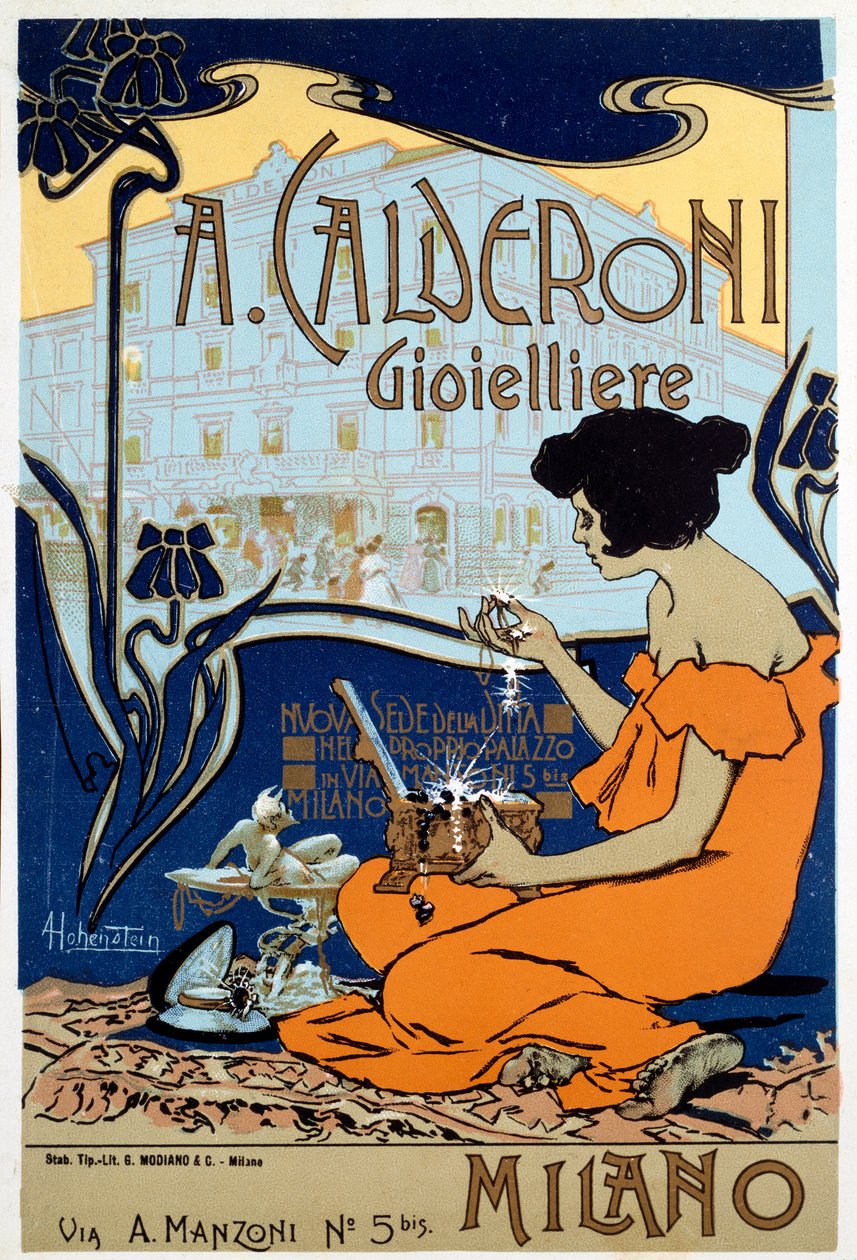 Reklamaffisch för Calderoni juvelerare i Milano, c1920 av Adolfo Hohenstein
