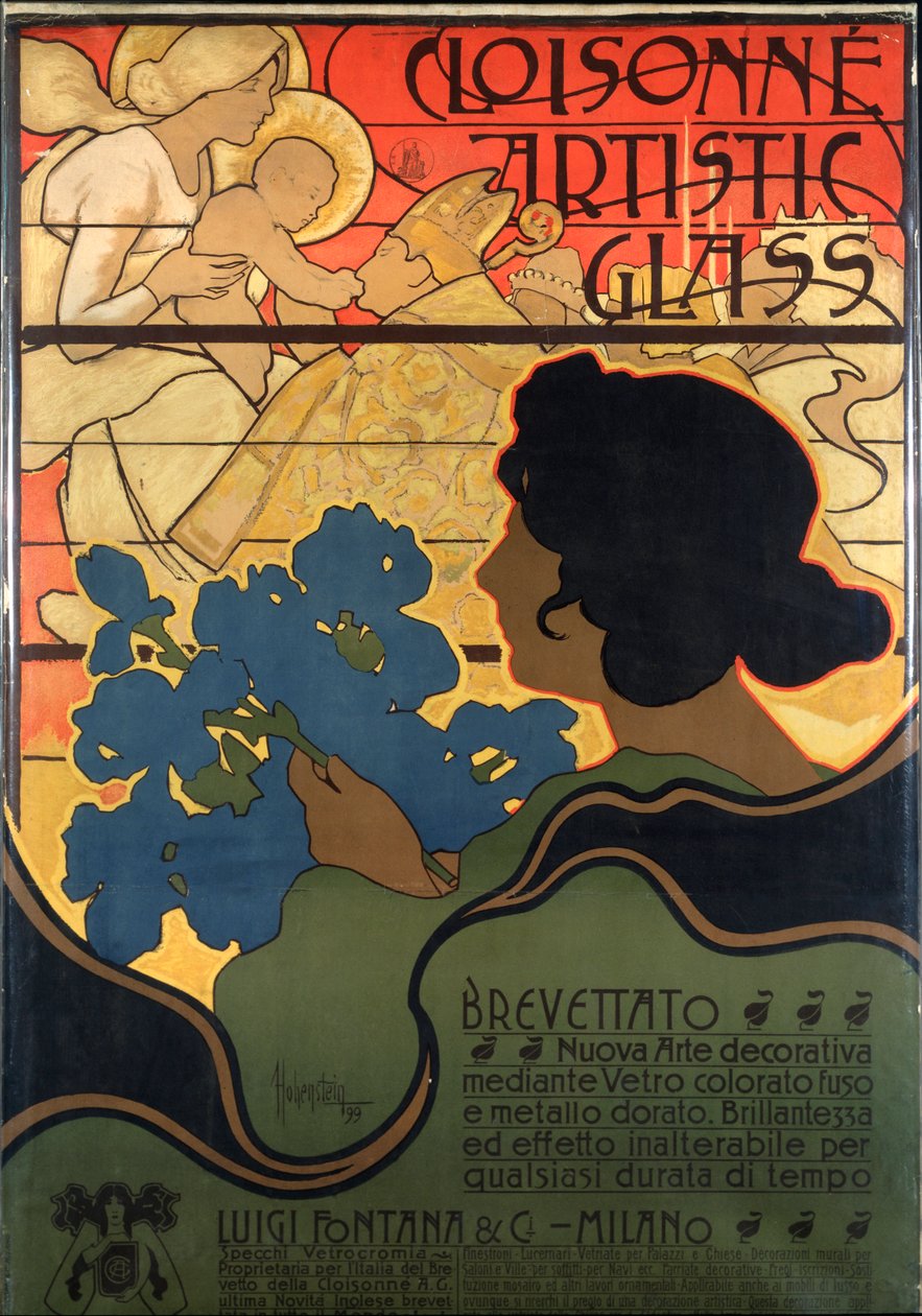 Reklamaffisch för Cloisonne Glass, med julkrubba av Adolfo Hohenstein