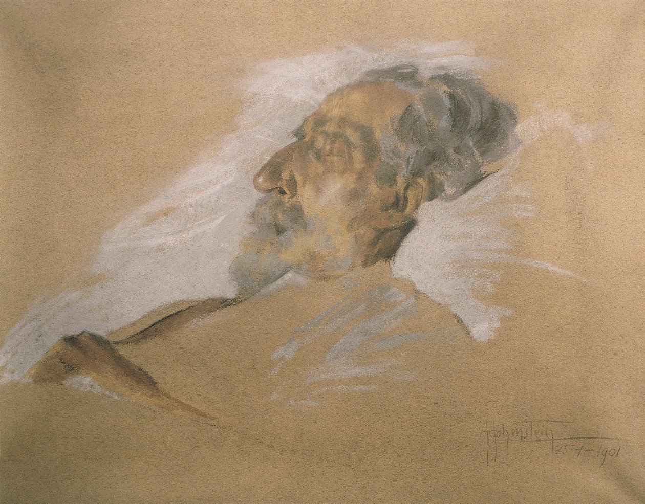 Giuseppe Verdi på sin dödsbädd (penna med tvätt & vit höjning på papper) av Adolfo Hohenstein