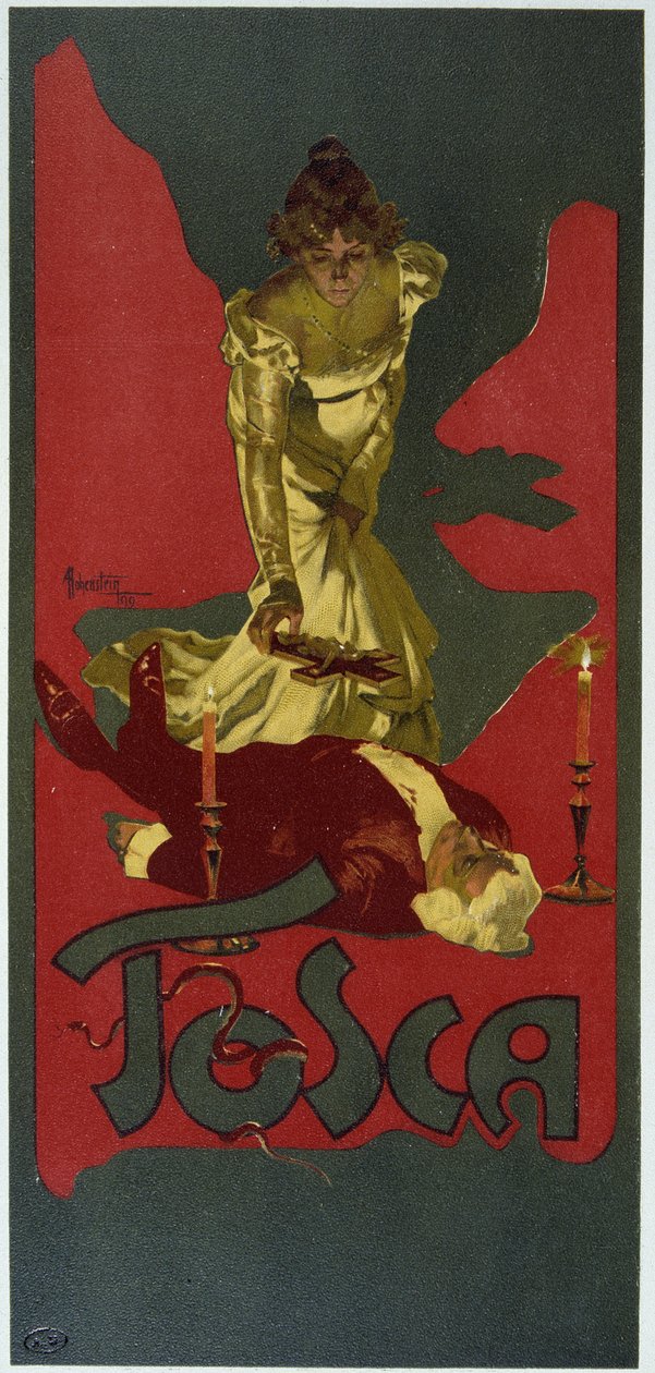 Affisch av Hohenstein. "La Tosca"" av Giacomo Puccini, baserad på dramat om V. Sardou. av Adolfo Hohenstein