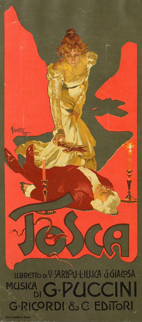 Affisch för Opera Tosca av G. Puccini, 1899. av Adolfo Hohenstein