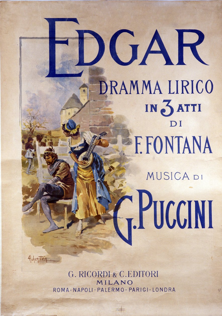 Affisch för operan "Edgar" av kompositören Giacomo Puccini (1858-1924) av Adolfo Hohenstein av Adolfo Hohenstein