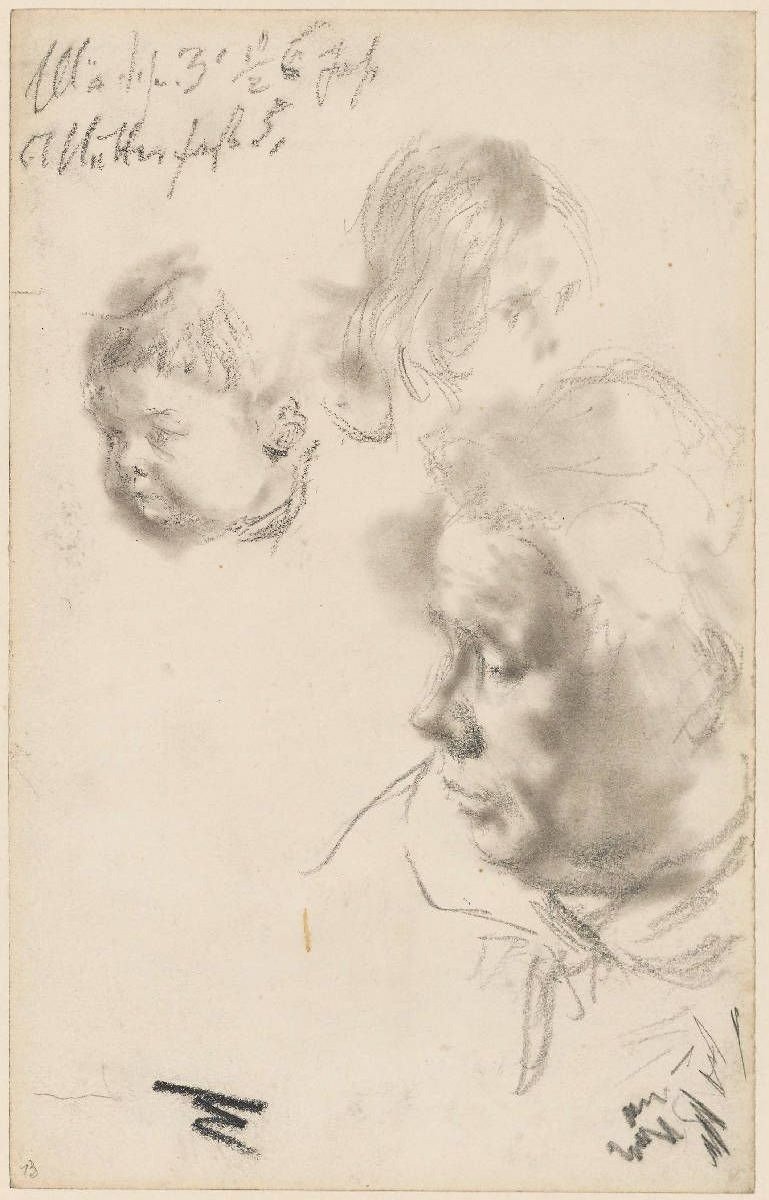  Frauenkopf und zwei Kinderköpfe av Adolph Menzel