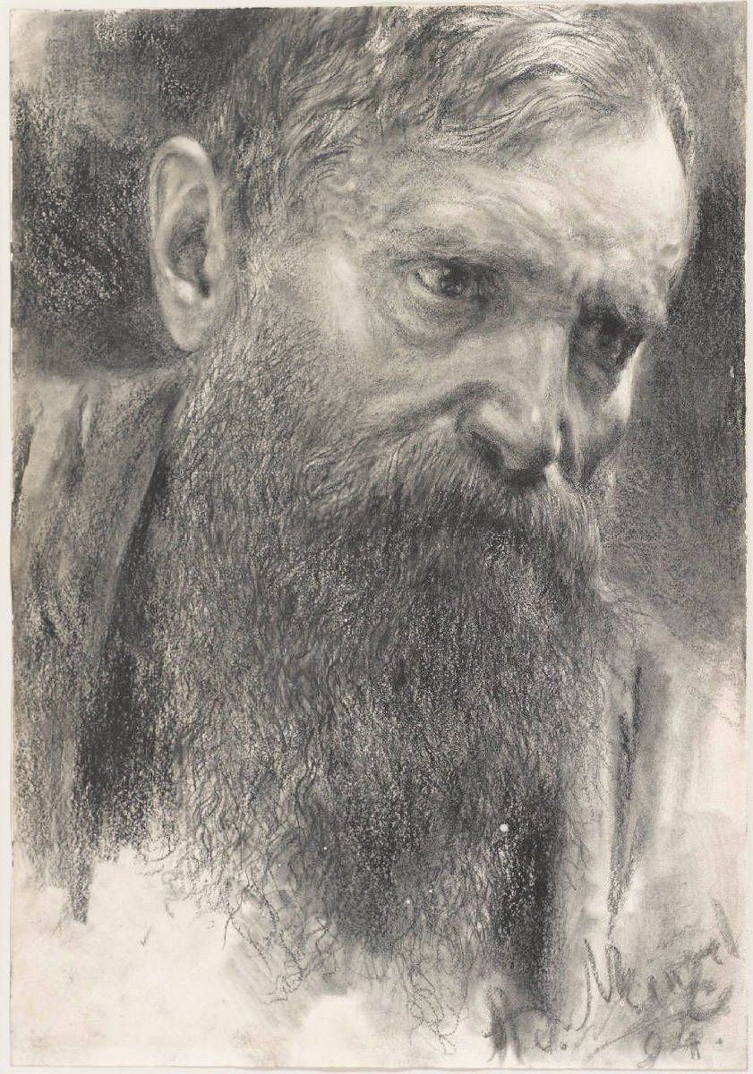 Kopf eines Mannes mit Vollbart  av Adolph Menzel