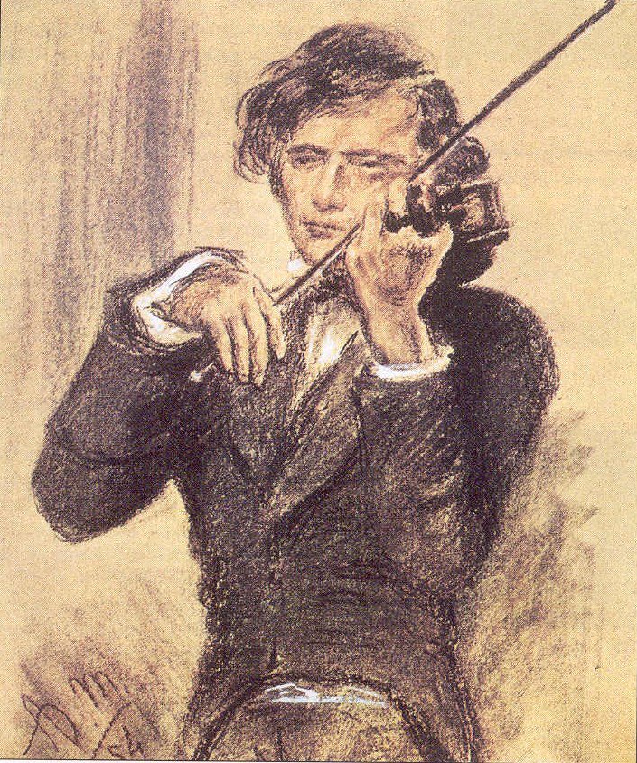Krijttekening van Joseph Joachim av Adolph Menzel