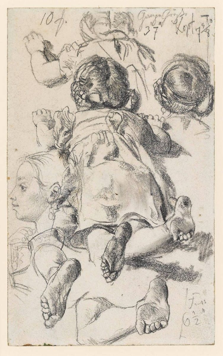 Modellstudien nach einem auf dem Bauch liegenden Mädchen av Adolph Menzel