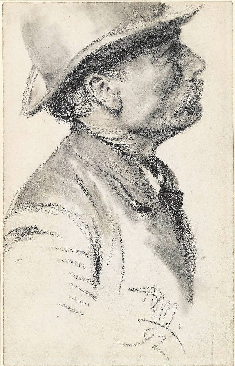 Schnauzbärtiger Mann mit Hut  av Adolph Menzel
