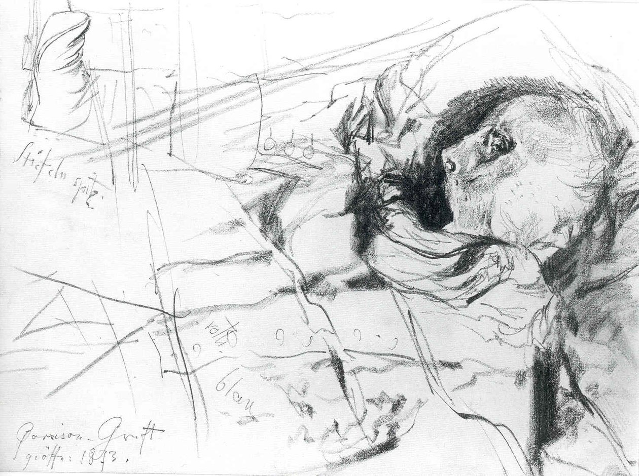 Totenschädel und Stiefel av Adolph Menzel
