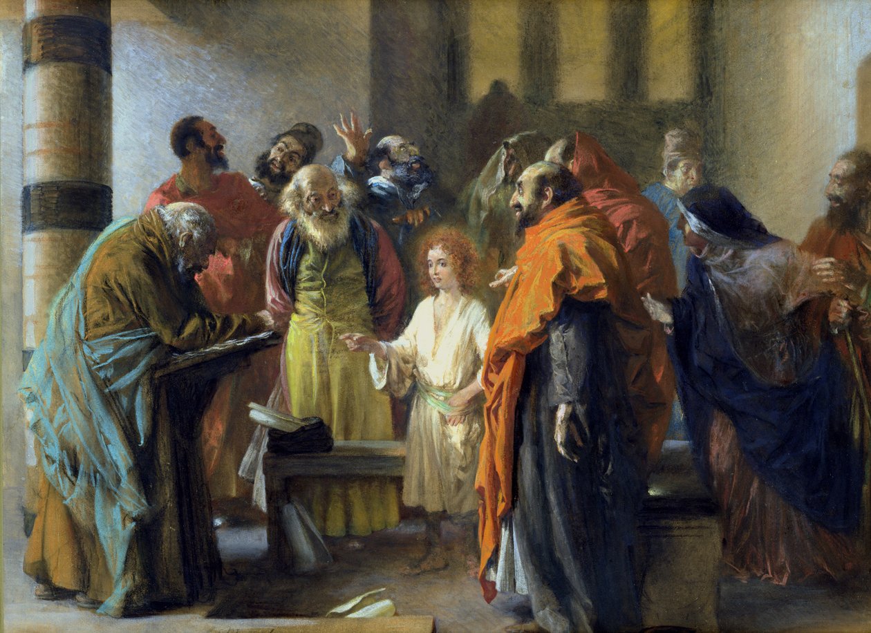 Tolvårige Jesus i templet, 1851 (pastell och gouache på papper) av Adolph Menzel