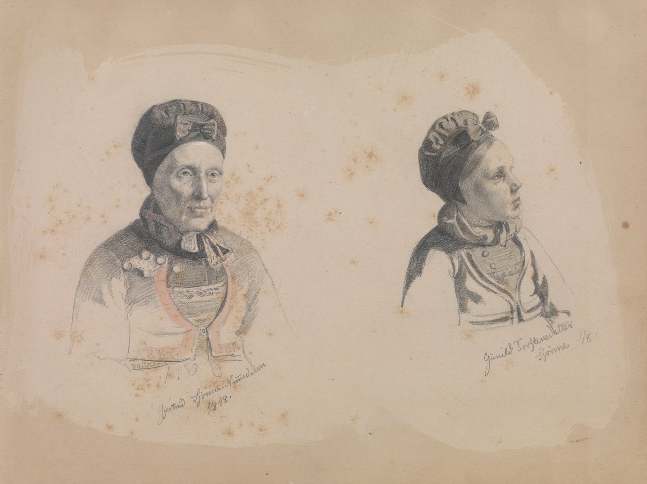 Gjertrud Skjønne och Gunhild Torstensdatter Skjønne av Adolph Tidemand
