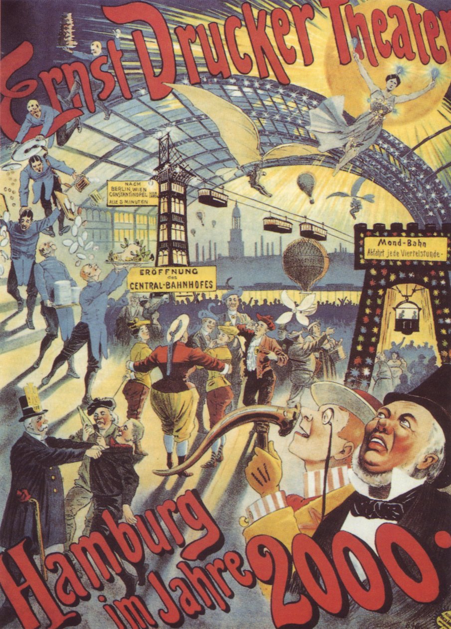 Hamburg år 2000. Affisch för Ernst Drucker Theatre, 1896 av Adolph Friedländer