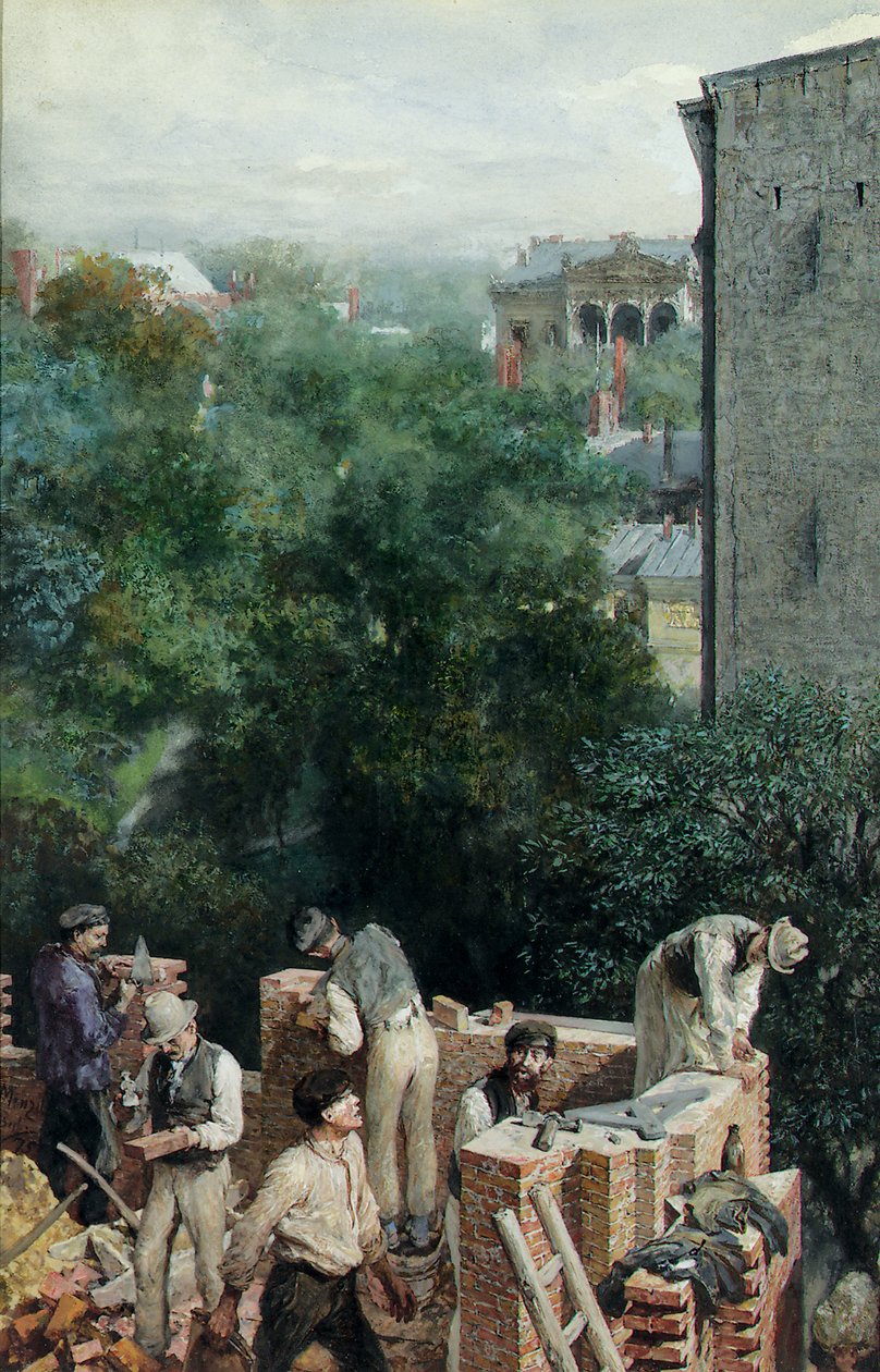 Murare på en byggarbetsplats, 1875 av Adolph Menzel
