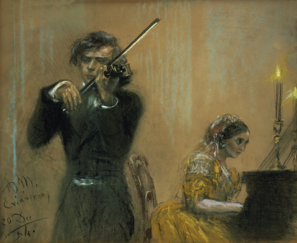 Clara Schumann (1819-96) och Joseph Joachim i konsert av Adolph Menzel