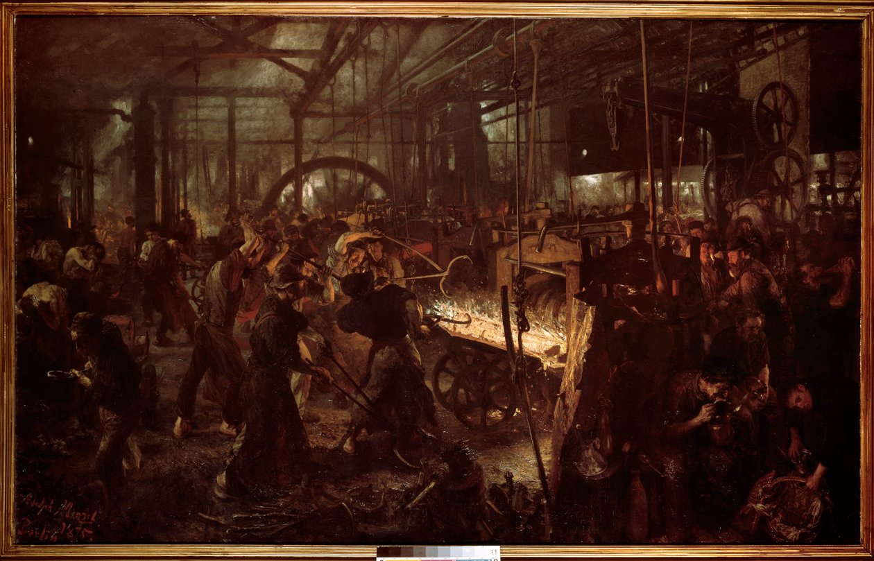 Metallurgi: "" Valsverket, arbeta i smedjan"" Målning av Adolf Menzel (1815-1905) av Adolph Menzel