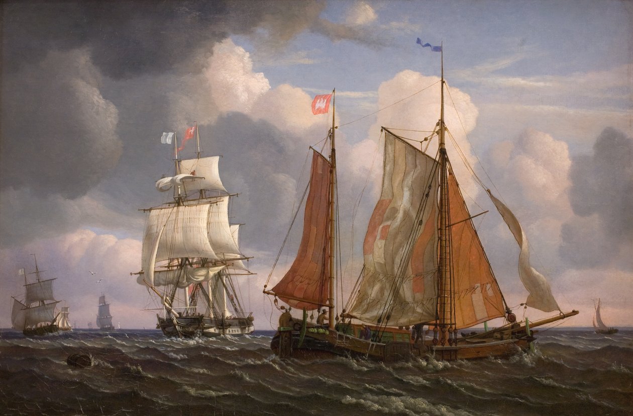 Fartyg som seglar och slår mot vinden i Öresund av Adolph Friedrich Vollmer